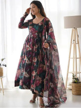 Women's Flared Georgette Anarkali With Printed Dupatta Set (Black)-HFXMA-K104-BLACK